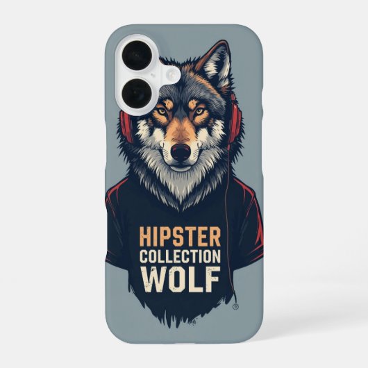 Hipster Wolf Kopfhörer Handy Fall iPhone 16 Hülle (Rückseite)