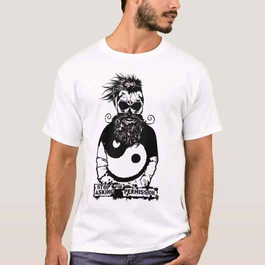Hipster Yin Yang Skull Schnurrbart Vest T-Shirt (Vorderseite)