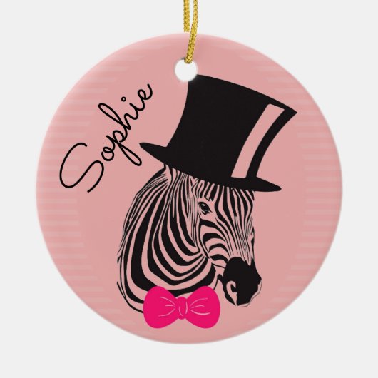 Hipster Zebra mit dem Namen "Top Hut" und "Bow Kra Keramik Ornament (Vorne)