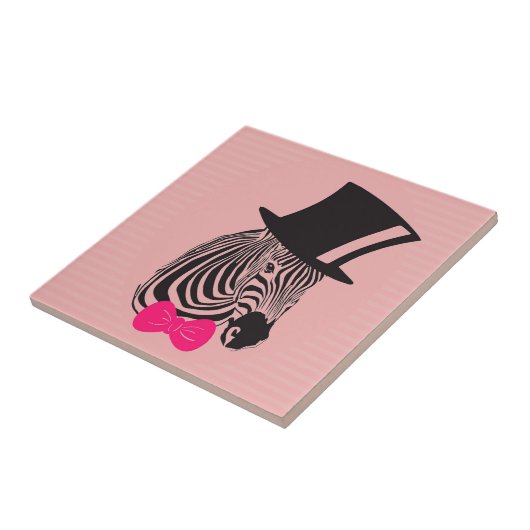 Hipster Zebra mit Top-Hut und Bow-Krawatte Fliese (Seite)