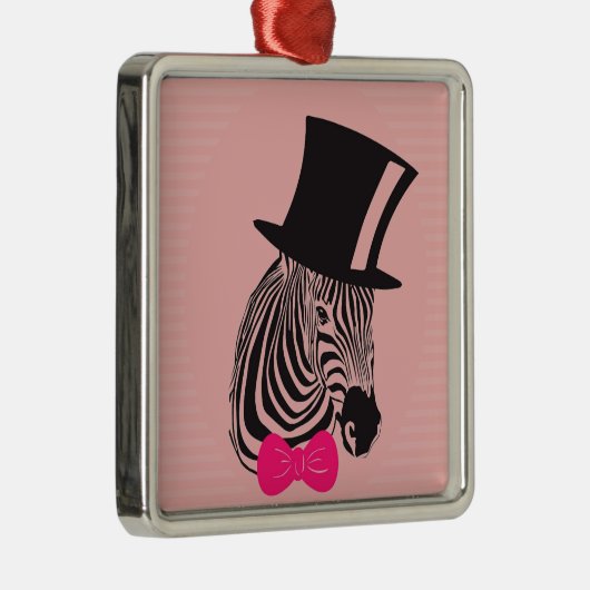 Hipster Zebra mit Top-Hut und Bow-Krawatte Ornament Aus Metall (Rechts)