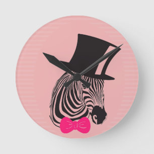 Hipster Zebra mit Top-Hut und Bow-Krawatte Runde Wanduhr