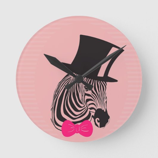 Hipster Zebra mit Top-Hut und Bow-Krawatte Runde Wanduhr (Vorderseite)