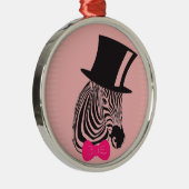 Hipster Zebra mit Top-Hut und Bow-Krawatte Silbernes Ornament (Rechts)