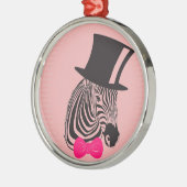 Hipster Zebra mit Top-Hut und Bow-Krawatte Silbernes Ornament (Links)
