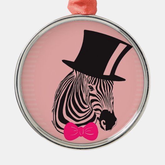 Hipster Zebra mit Top-Hut und Bow-Krawatte Silbernes Ornament (Vorne)