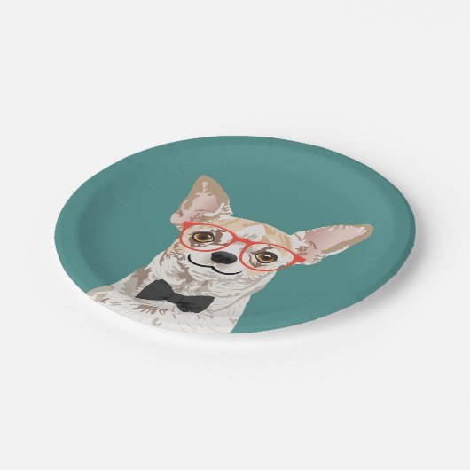 Hipsterchihuahua-Papierplatten-Party Pappteller (Schrägansicht)