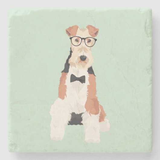 Hipstercooler Fox-Terrier-Draht-Hund für Steinuntersetzer (Vorderseite)