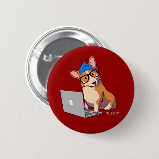 HipsterCorgi 2 (ohne Text) Button (Vorne & Hinten)