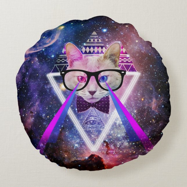 Hipstergalaxiekatze Rundes Kissen (Rückseite)