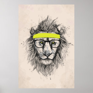 Hipsterlöwe (heller Hintergrund) Poster
