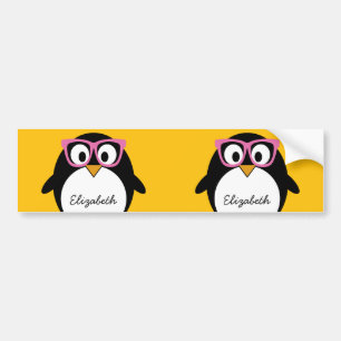HipsterPenguin - niedliches Cartoon-Gelb-Rosa Autoaufkleber