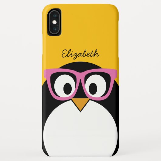 HipsterPenguin - niedliches Cartoon-Gelb-Rosa Case-Mate iPhone Hülle (Rückseite)
