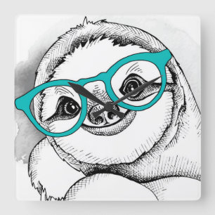 HipsterSloth Quadratische Wanduhr