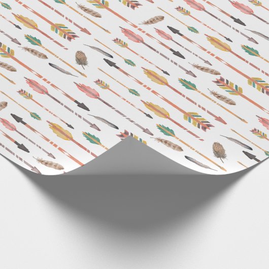 Hipsterwatercolor-Pfeile u. Federn Geschenkpapier (Ecke)