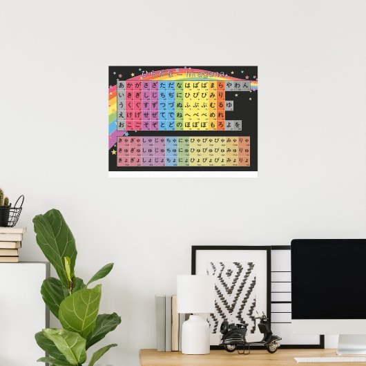 Hiragana Chart - Starry Black Rainbow Poster (Heimbüro)