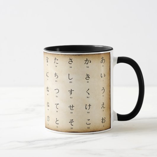 Hiragana Japanische Charaktere Romaji Vintag Style Tasse (Rechts)