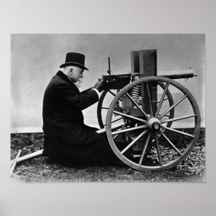 Hiram Maxim feuert seine Maxim Maschinenwaffe - 18 Poster
