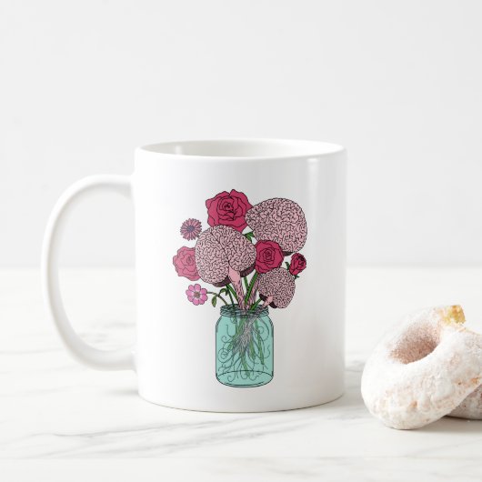 Hirn-Blumenstrauß Kaffeetasse (Mit Donut)