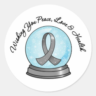 Hirntumor-Band-frohe Weihnachten Snowglobe Runder Aufkleber