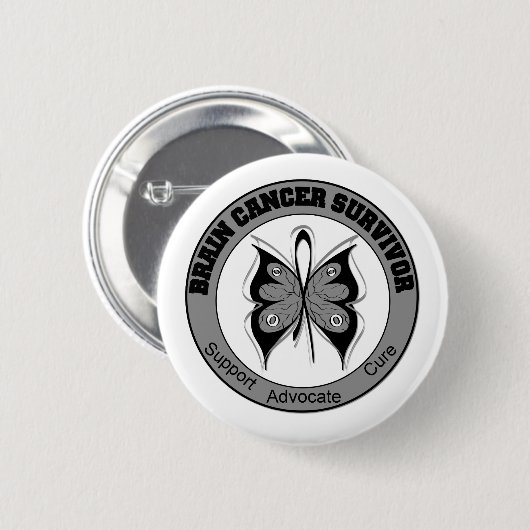 Hirntumor-Überlebend-Schmetterling Button (Vorne & Hinten)