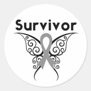 Hirntumor-Überlebend-Stammes- Schmetterling Runder Aufkleber