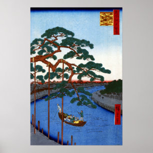 Hiroshige fünf Kiefern, Onagi Kanal Poster