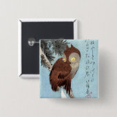 Hiroshige - Horned Owl, Pine und Crescent Moon Button (Vorne & Hinten)