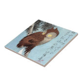 Hiroshige - Horned Owl, Pine und Crescent Moon Fliese (Seite)