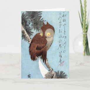 Hiroshige - Horned Owl, Pine und Crescent Moon Karte