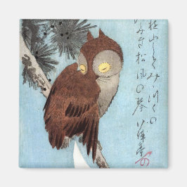 Hiroshige - Horned Owl, Pine und Crescent Moon Magnet