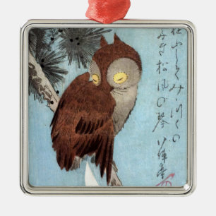 Hiroshige - Horned Owl, Pine und Crescent Moon Ornament Aus Metall