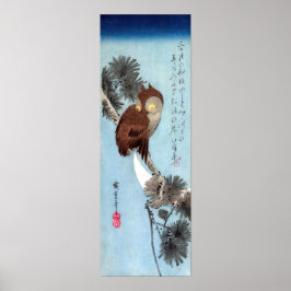 Hiroshige - Horned Owl, Pine und Crescent Moon Poster