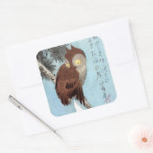 Hiroshige - Horned Owl, Pine und Crescent Moon Quadratischer Aufkleber (Umschlag)