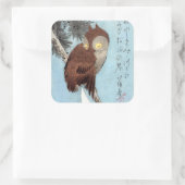 Hiroshige - Horned Owl, Pine und Crescent Moon Quadratischer Aufkleber (Tasche)
