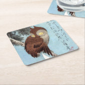 Hiroshige - Horned Owl, Pine und Crescent Moon Rechteckiger Pappuntersetzer (angewinkelt)