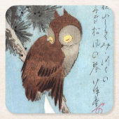 Hiroshige - Horned Owl, Pine und Crescent Moon Rechteckiger Pappuntersetzer (Vorderseite)