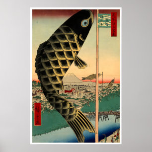 Hiroshige-Kunst Japanischer Holzschnitt-Karpfenpos Poster
