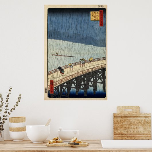 Hiroshige Plötzliche Dusche über die Brücke von Sh Poster (Küche)