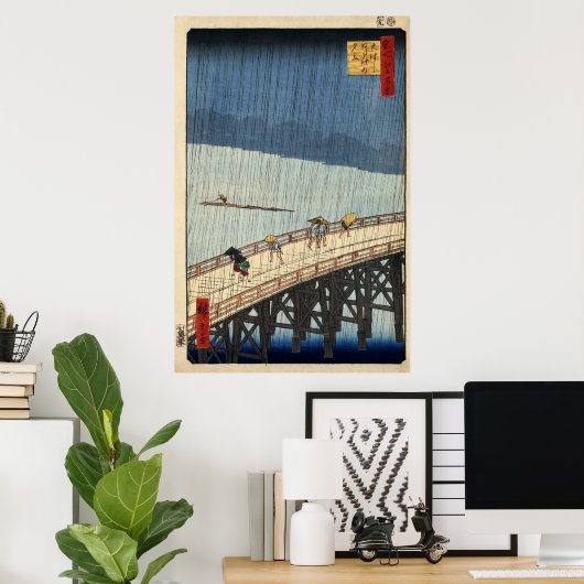 Hiroshige Plötzliche Dusche über die Brücke von Sh Poster (Heimbüro)