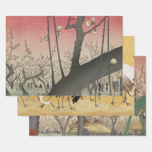 Hiroshige Plum Estate Kameido: Vintage Japanisch Geschenkpapier Set