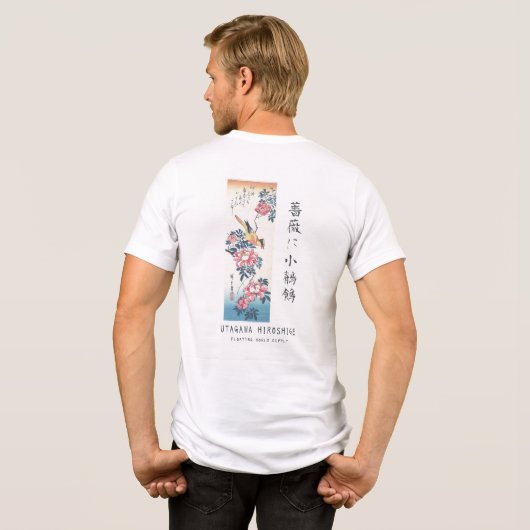 Hiroshige Rose and Wagtail Japanese Art White Tri-Blend Shirt (Rückseite voll)