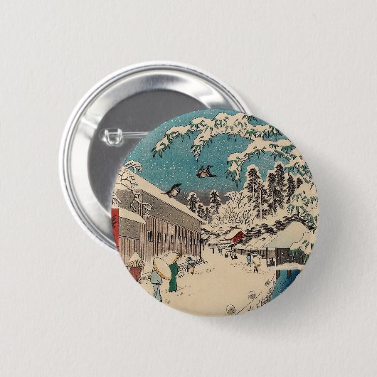 Hiroshige Winterlandschaft Japan Land Button (Vorne & Hinten)