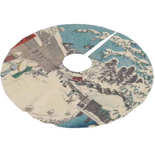 Hiroshige Winterlandschaft Japan Land Polyester Weihnachtsbaumdecke (Schrägansicht)