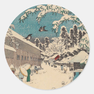 Hiroshige Winterlandschaft Japan Land Runder Aufkleber
