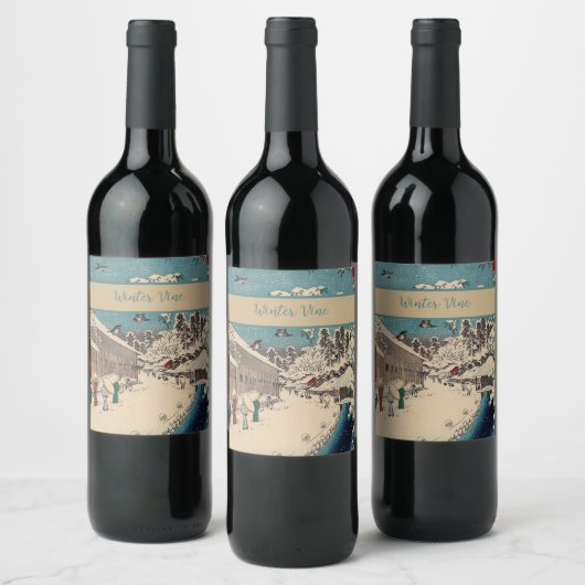 Hiroshige Winterlandschaft Japan Land Weinetikett (Flaschen)