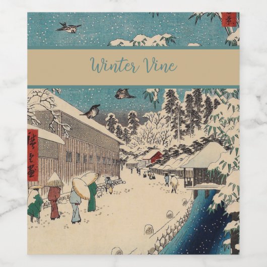 Hiroshige Winterlandschaft Japan Land Weinetikett (Einzelnes Label)