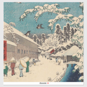 Hiroshige Winterlandschaft Japan Ukiyo-e Antiquitä Aufkleber