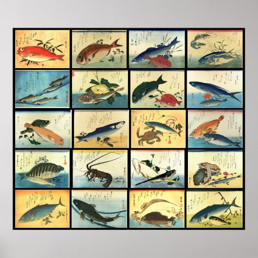 Hiroshige's A Shoal of Fish Japanischer Fischdruck Poster (Vorne)