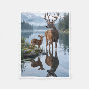 Hirsch am Bergsee Landschaft Wildtiere Fleece Bl